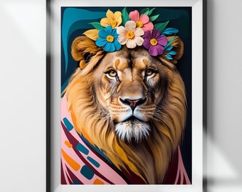 Watercolor Lion Portrait Art Print: Safari Animal Decor (Digital Download)
