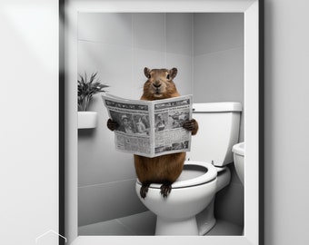 Capybara in Bathroom Art Print: Funny Animal Poster (Digital Download)
