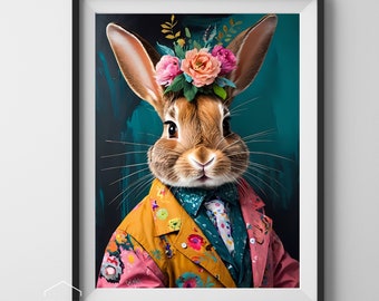 Impresión vintage de conejo de Pascua: pintura rústica de conejo de granja (descarga digital)