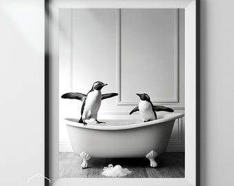 Entzückende Pinguine in der Wanne ART PRINT druckbare Kunst | Pinguin Foto | Pinguin Kunst | Badezimmer Kunstdruck | Digitaler Download