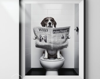 Beagle Bathroom Art Print: Funny Dog Newspaper Toilet Decor (Digital Download)