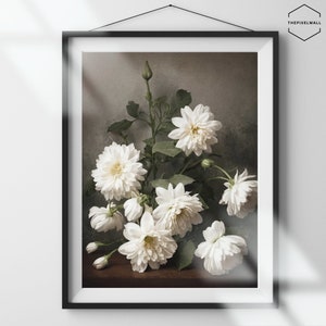 Vintage Flower Drawing / Printable Wall Art / Digital Download Art / Neutral Decor Art Print / Floral Wall Art