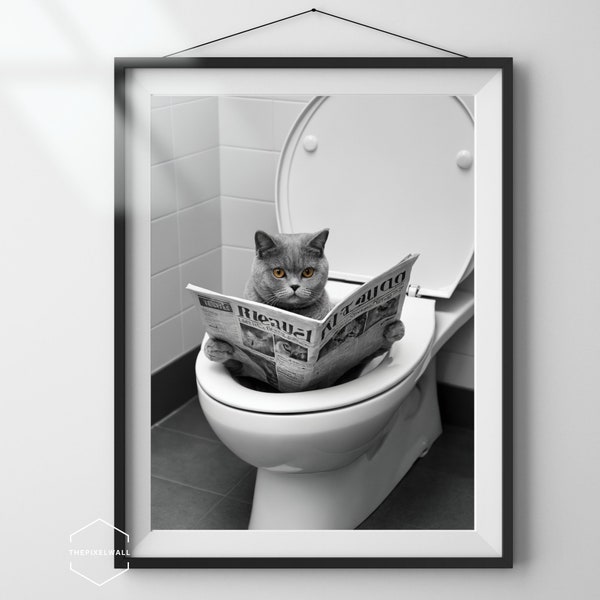 British Shorthair Wall Art Funny Bathroom Cute Cat Art Poster Kids Whimsy Animal Art Kitty Reading kitten Nursery