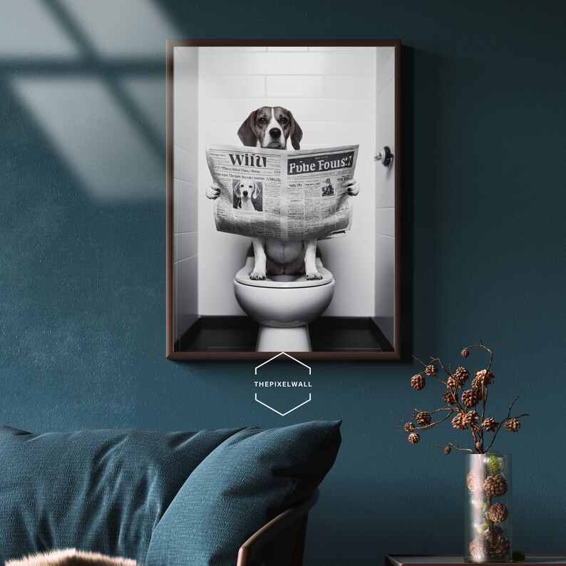 Beagle Wall Art, Bathroom Wall Art Funny, Beagle Watercolor, Dog