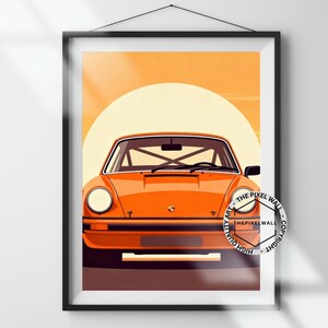Vintage Orange Sports Car Illustration: Retro Auto Art Print (Digital Download)