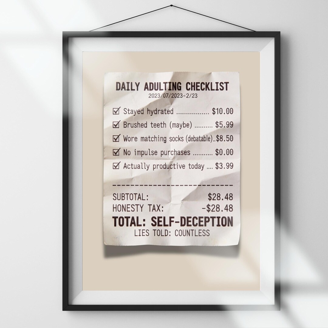Funny Adulting Checklist Receipt Poster, Gen Z Humor Dorm Decor ...