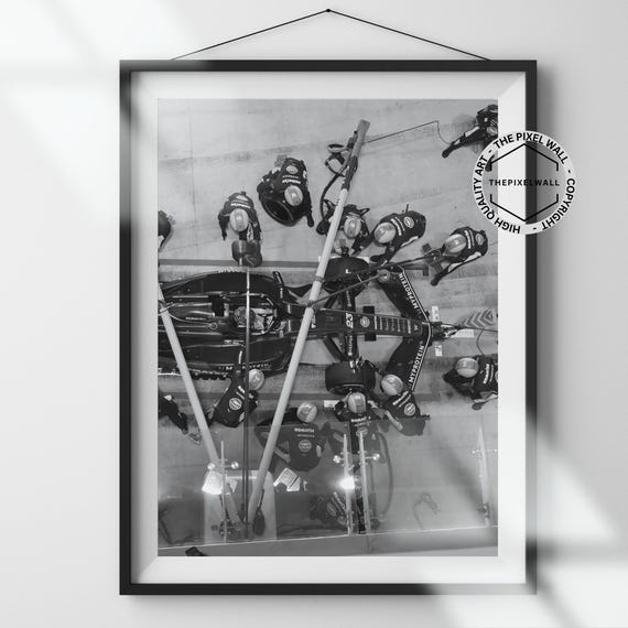 Formula 1 Pit Stop Poster: Black and White Race Car Art (Digital Download)