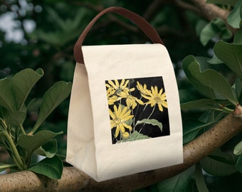 Cotton Canvas Lunch Bag with Floral Pattern and Strap