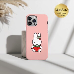 MagSafe Pink Miffy Phone Case, Strawberry Cute Bunny Clear/Tough Phone Case, iPhone 15 14 Pro, Cute Miffy Berry