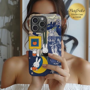 MagSafe Miffy Scrapbook Collage Clear/Tough Phone Case, iPhone 15 14 Pro, Cute Miffy Blue