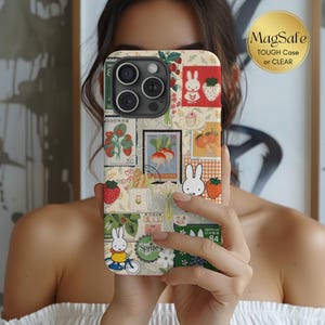 MagSafe Miffy Scrapbook Collage Clear/Tough Phone Case, iPhone 15 14 Pro, Cute Miffy Scrapbook Stamps