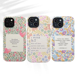 1 Peter 5:7 MagSafe iPhone Case Floral-Background Bible Verse Christian Scripture Phone Cover, Faith Gift for Women, Inspirational Religious