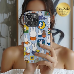 MagSafe Miffy Bunny Collage Clear/Tough Phone Case, iPhone 15 14 Pro, Cute Miffy Scrapbook Blue