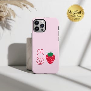 MagSafe Miffy Strawberry Phone Case, Strawberry Cute Bunny Clear/Tough Phone Case, iPhone 15 14 Pro, Cute Miffy Berry