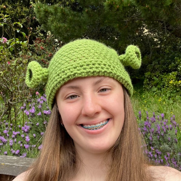 Handmade Crochet Ogre Ear Beanie | All Age Beanie | Fun Beanie | Ogre ear Beanie | Cute Green Ogre Ear Hat | Finished Product |