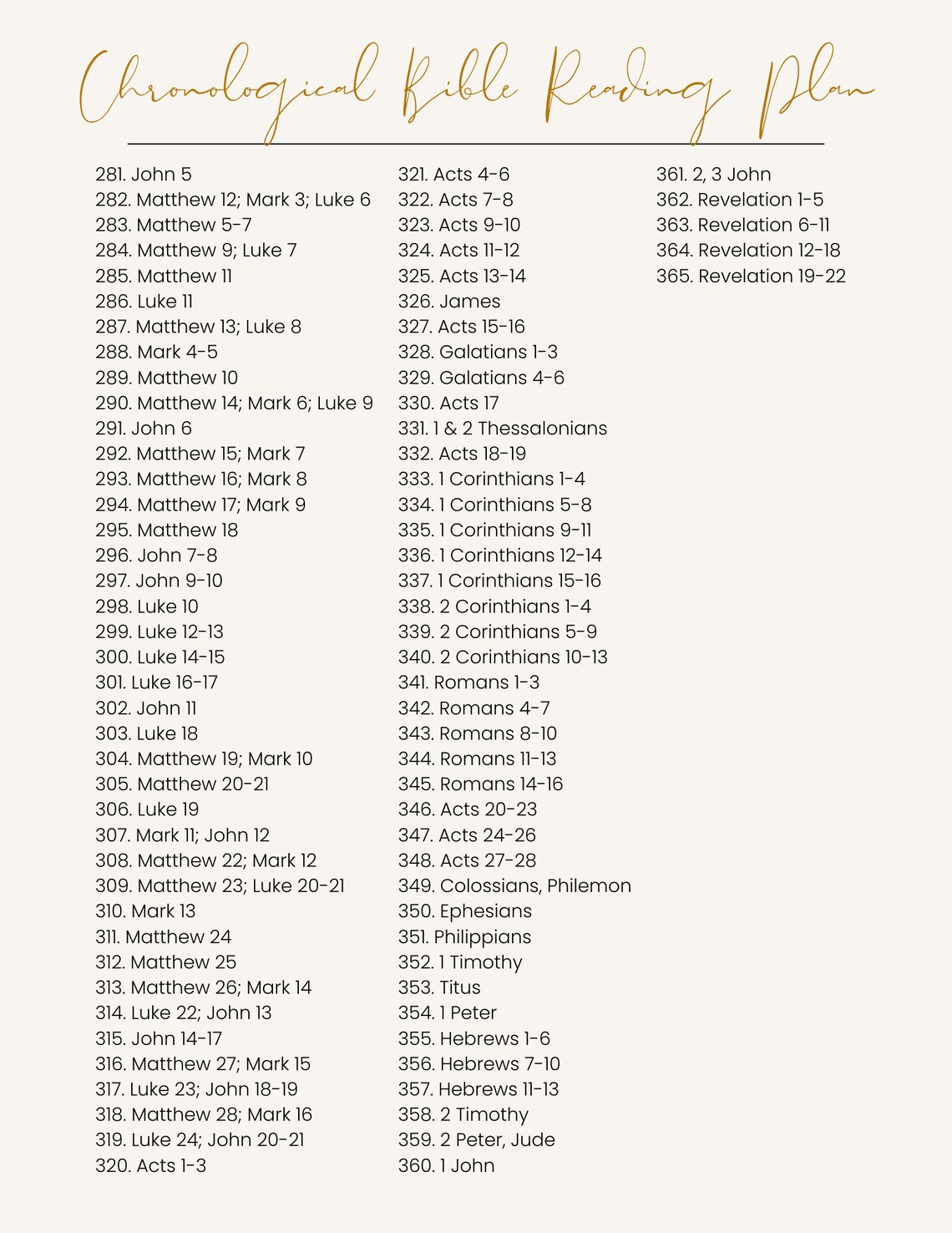 Chronological Bible Reading Plan: 365 Day Tracker (printable PDF) - Etsy