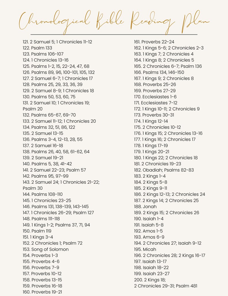Chronological Bible Reading Plan: 365 Day Tracker (printable PDF) - Etsy