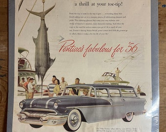 Pontiac 1956 ORIGINAL Star Chief Station Wagon Ad Strato-Streak V8 Strato-Flight Original Print Ad Promotional Flyer