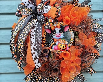 Halloween Highland Cow Wreath