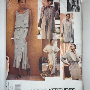 May include: A Vogue Attitudes sewing pattern envelope, number 1811, for sizes 18-20-22. The front displays multiple garment variations including a sleeveless top, a long skirt with a side slit, a blazer, trousers, and dresses in neutral tones.
