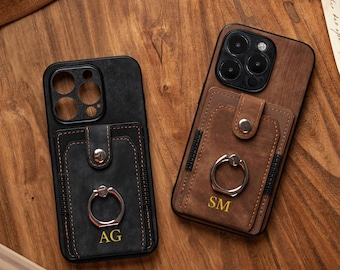 Personalized Vegan Leather iPhone Case with Stand & Card Holder, Wallet Case for iPhone, iPhone Case For iPhone 17pro, 16 Pro, 15, 14, 12pro