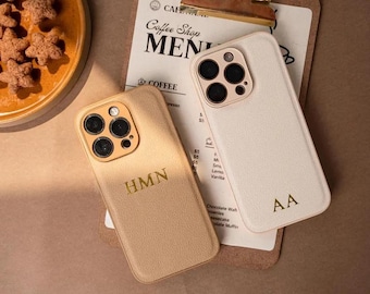 Personalized Vegan Leather iPhone Case For iPhone 17 Pro, iPhone 16 15 14 Pro Max, 13 12 Case, Customized Initial iPhone Case Back to school