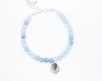 Pulsera Fleur Drop con dije de recuerdo personalizado, regalo de joyería con foto personalizada para ella, recuerdo de plata esterlina, joyería hecha a mano
