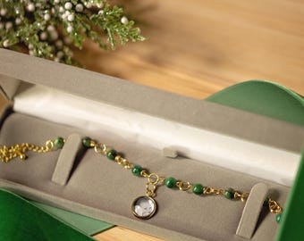 Pulsera Willow Gold, cuentas de piedra mineral personalizadas, oro de 14k/24k, alambre envuelto a mano, dije personalizado de 12 mm