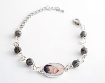Pulsera Aspen con foto personalizada y piedras preciosas, regalo de recuerdo personalizado para ella, pulsera bohemia de plata esterlina, joyería hecha a mano
