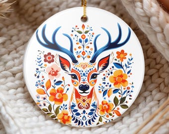 Scandinavian Christmas Reindeer Ornament Gift Swedish Folk Art Gift Norwegian Christmas Nordic Folk Art Christmas Gift Danish Hygge Gift