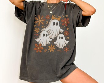 Floral ghost Halloween Comfort Colors Shirt,Floral Halloween t-shirt,Autumn Fall Season Shirt,Cute Ghost Shirt,Cottagecore Halloween T-shirt