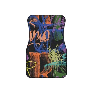 Colorful Graffiti Car Mats Set - Unique Auto Accessories for Car Enthusiasts, Funky Floor Mats, Custom Car Decor, Gift for Him/Her