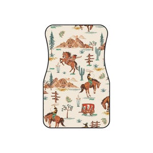 Western-Themed Car Mats - Set of 4, Cowboy Decor for Car, Horse Lover Gift, Rustic Car Accessories, Unique Auto Mats, Country Style