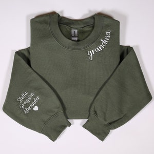 Custom Grandma Embroidery Sweatshirt, Personalized Gramma Hoodie With Grandkid Names On Sleeve, Birthday Gigi Mimi Gifts, Announcement Gifts