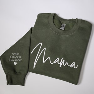 Personalized Embroidered Mama Sweatshirt With Kids Names Sleeve, Cute Mothers Day Gifts, Custom Mommy Hoodie, Pregnancy Announcement Outfit