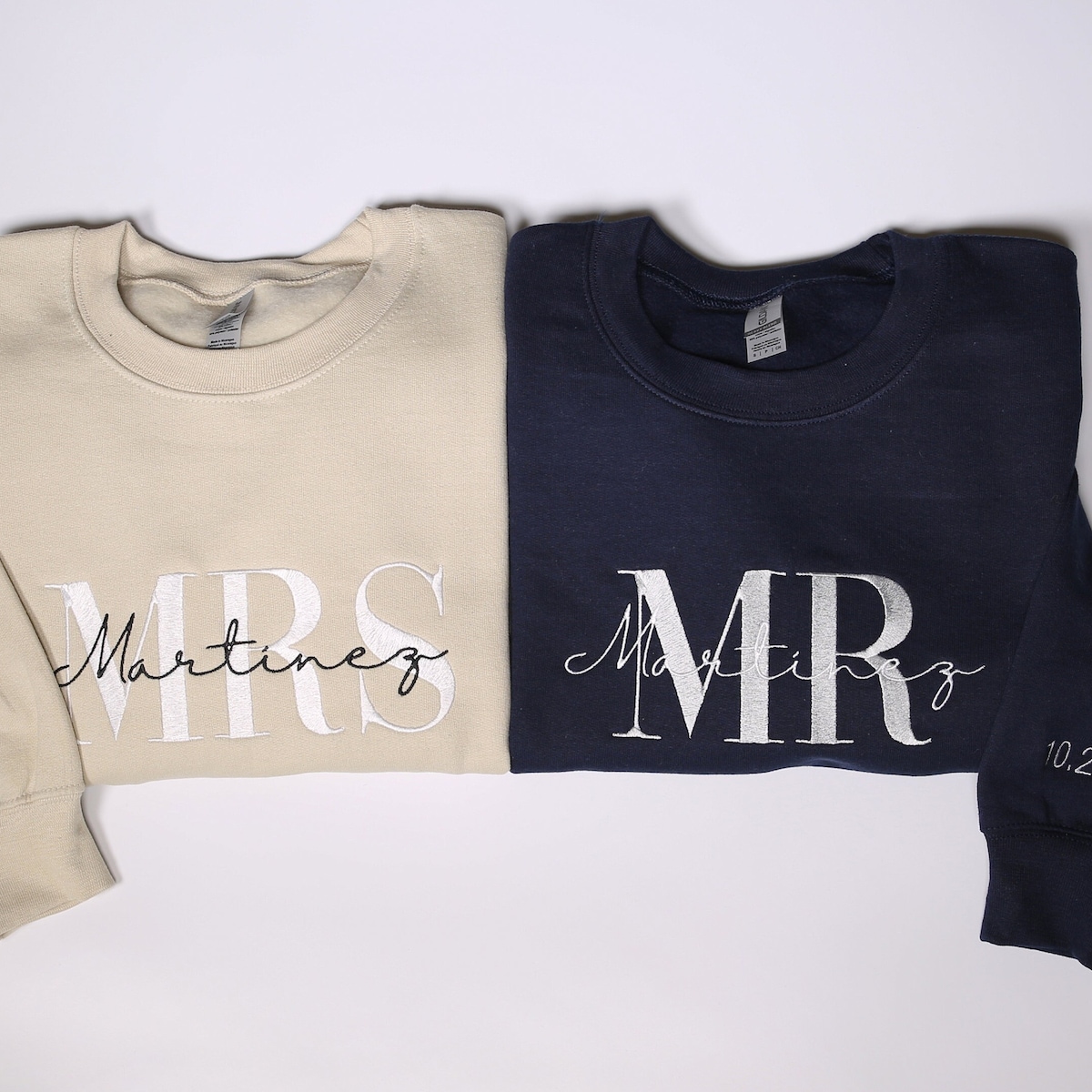 Personalized Mr Mrs Embroidered Sweatshirt With Date on Sleeve, Custom Wifey & Hubby Outfit, Matching Couples Hoodie, Honeymoon Clothings - Etsy