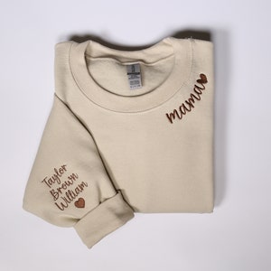 Personalized Embroidered Mama Sweatshirt With Kids Names Sleeve, Pregnancy Announcement Outfit, Cute Mothers Day Gifts, Custom Mommy Hoodie