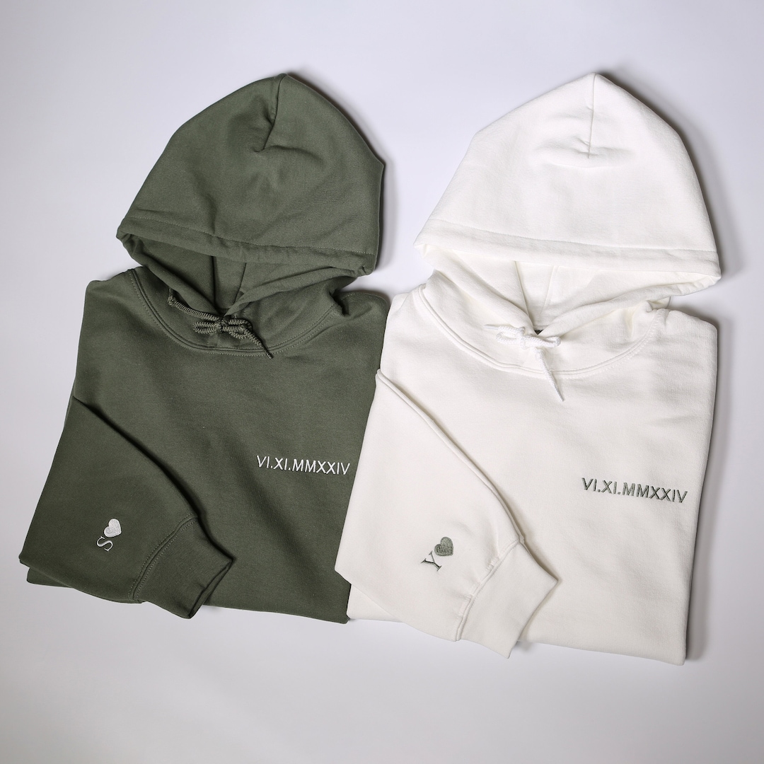 Felpa Con Cappuccio Personalizzata Ricamata Per Coppia: Data Dell - Foto 10