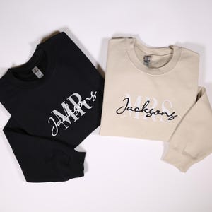 Embroidered Custom Mr Mrs Sweatshirt, Personalized Wifey Hubby Embroidery Hoodie, Matching Couple Outfit, Engagement Clothing, Bridal Gift