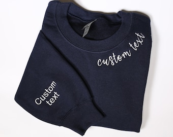 Personalized Embroidered Custom Text Sweatshirt With Custom Text On Sleeve, Cute Mothers Day Gifts, Custom Varsity Outfit, Custom Quote Gift