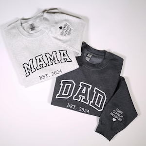 Custom Mama & Dad Embroidered Sweatshirts, Personalized New Parents Matching Embroidery Hoodie, Pregnancy Announcement Outfit, New Mom Gifts