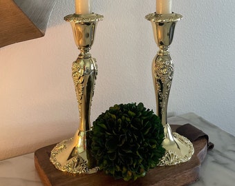 Exquisite Pair of Vintage Godinger Gold Candlestick Holders