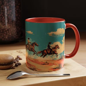 Cowboy Rancher Accent Coffee Mug, Western Rodeo Horseback Riding Cup, Rustic Wild West Drinkware, Retro Vintage Hoedown Ceramic Tea Cup,