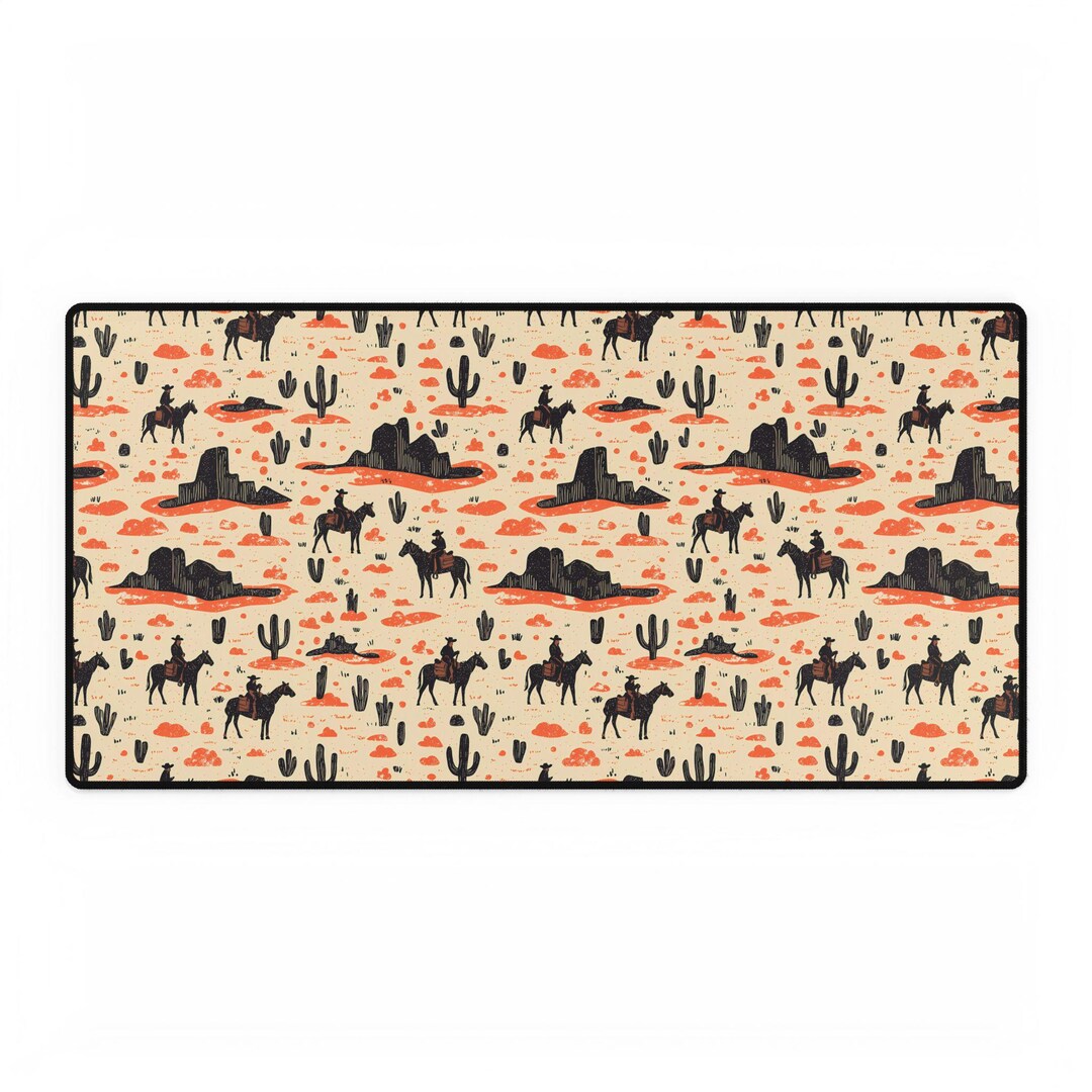 Western Desk Mat With Cowboy and Horse Design, Neoprene Map Earth Tones ...