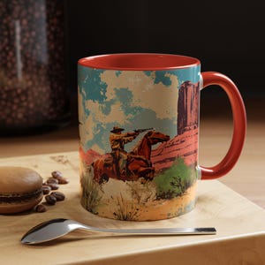 Southwestern Cowboy Coffee Mug, Western Old West Ceramic Cup, Rancher Southwest Tea Cup, Rodeo Rustic Drinkware, Country Kitchen Decor