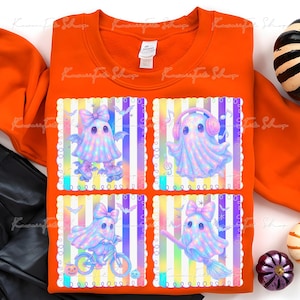 Iridescent Ghost Pumpkin PNG: Coquette Halloween Sublimation Design (Digital Download