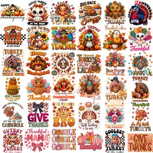 580+ Thanksgiving PNG Mega Bundle, Trendy Turkey , Retro Gobble Fall (300 DPI) image 6