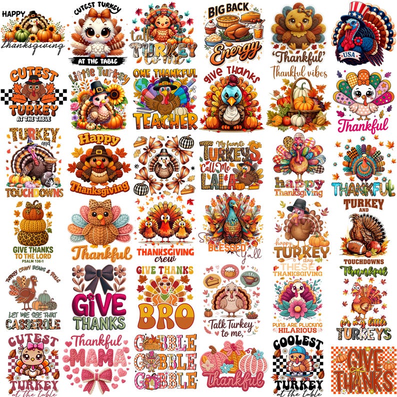 580+ Thanksgiving PNG Mega Bundle, Trendy Turkey , Retro Gobble Fall (300 DPI) image 6