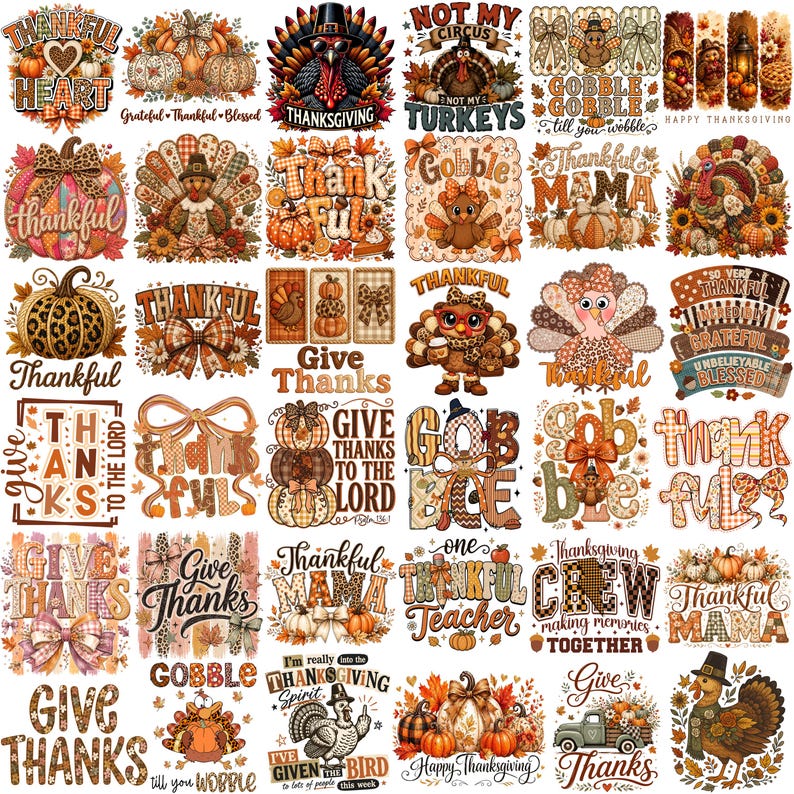580+ Thanksgiving PNG Mega Bundle, Trendy Turkey , Retro Gobble Fall (300 DPI) image 2