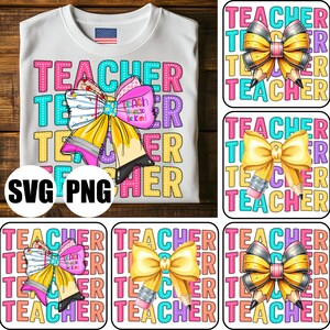 Pacote de SVG e PNG de Laço para Professora: Design de Camiseta Coquette para Volta às Aulas
